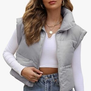 New Gray Puffer Vest Jacket Medium